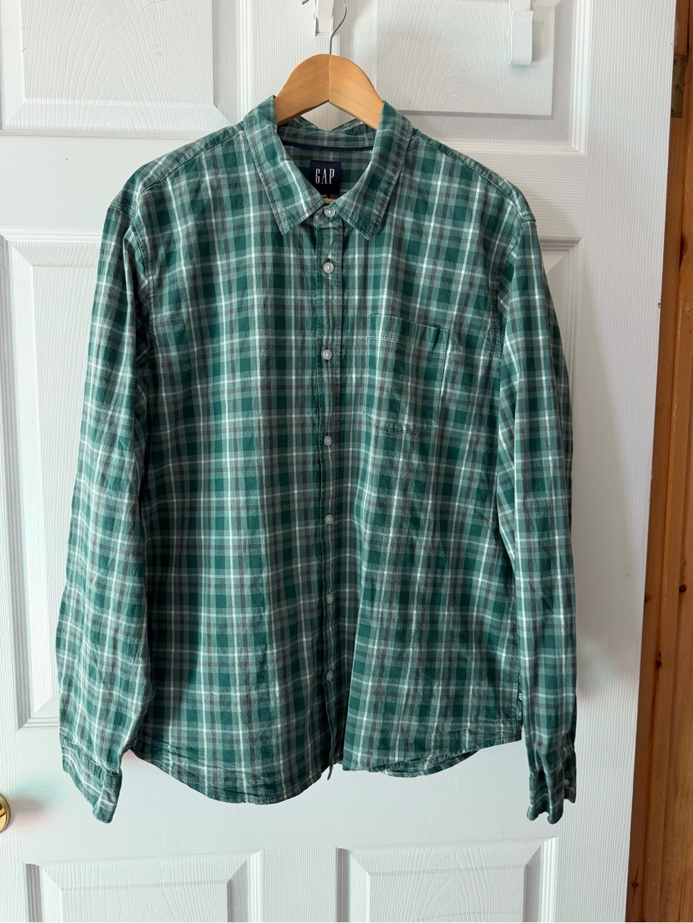GAP Men's Green Plaid Cotton Button-Down Shirt